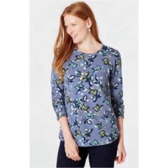J. Jill Tops - J. Jill Blue Falling Leaves 3/4 Sleeve Blouse